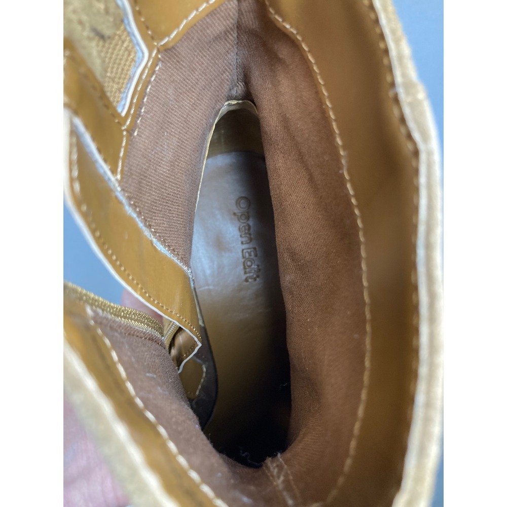 Open Edit Ankle Boots Women 7M Tan‎ Suede Leather Pointed Toe Block Heel Zip - Picture 4 of 10